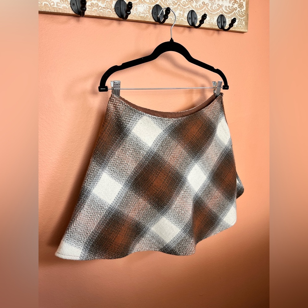 Lulus Plaid You Asked Ivory and Brown Plaid Skater Mini Skirt - Picture 5 of 12
